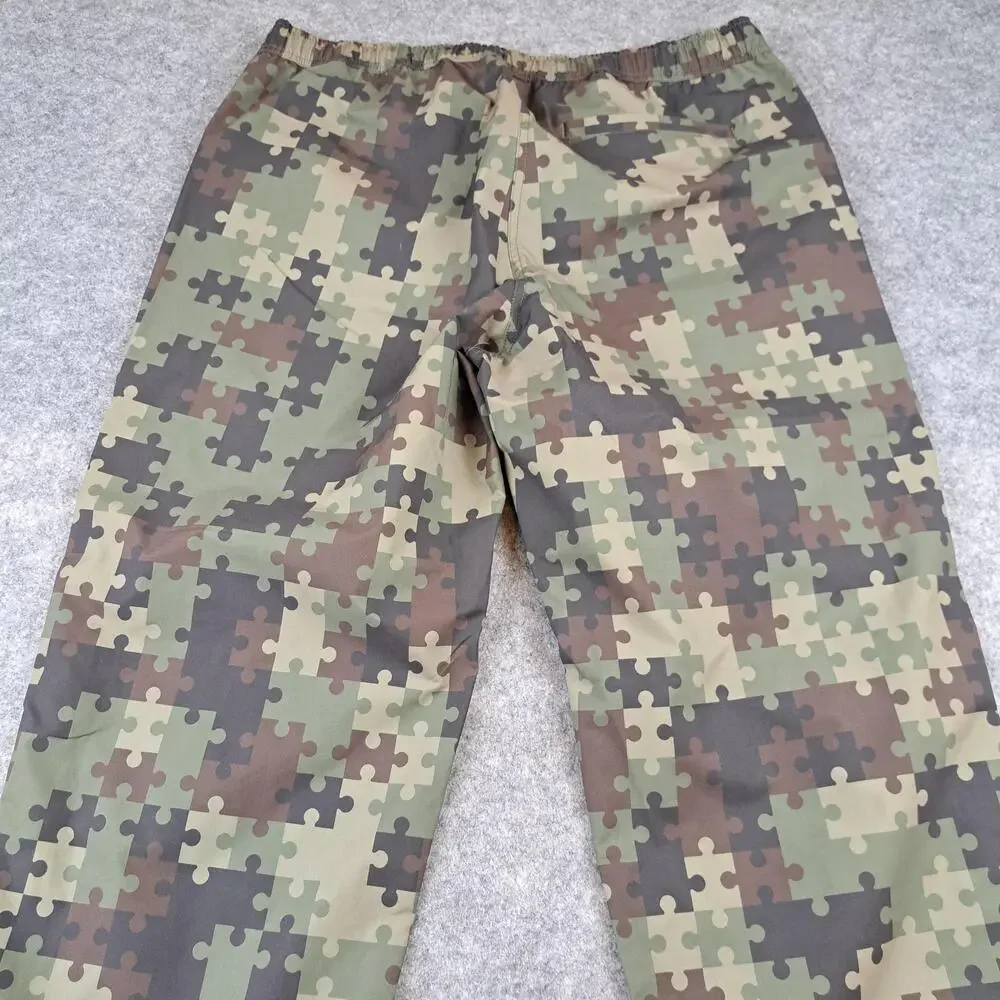 Dime Pants Mens Large Green Brown Puzzle Camo Track Zip Pockets Skate Outdoors